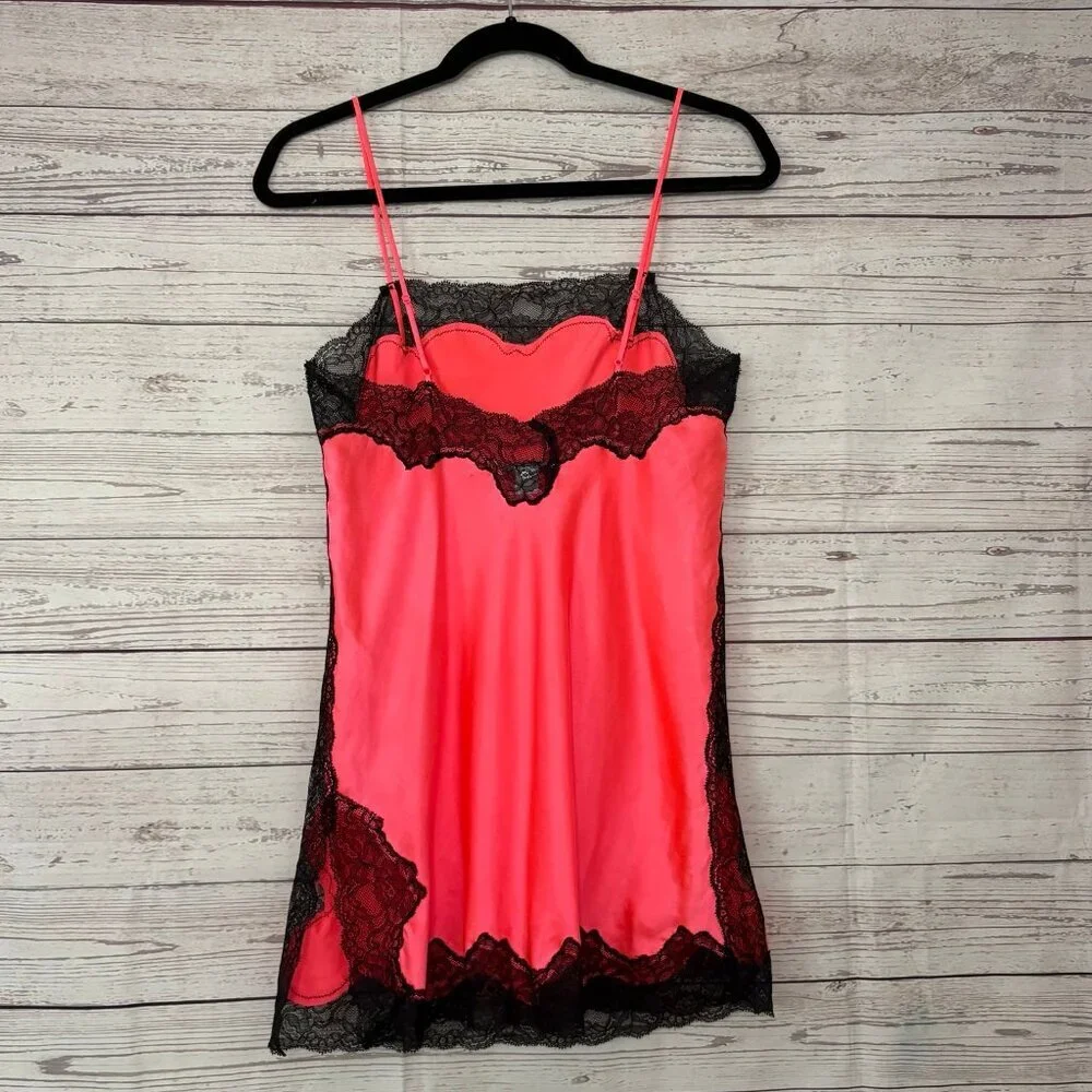 Victoria Secret Hot Pink Black Lace‎ Lingerie Slip S/P